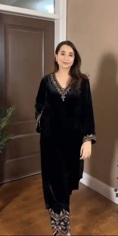 Black Viscose Velvet Thread Work Salwar Suit | Jump Suits, Salwar suit, Casual Suits, Creative suits, Designer Suits, Palazzo Suits, Party Wear Suits, Patiala Suits, Straight Suits