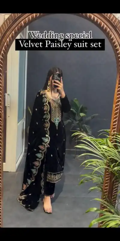 Black Viscose Velvet With Embroidery Work Salwar Suit | Jump Suits, Tops & Bottoms, Track Suits, Salwar suit, Casual Suits, Creative suits, Designer Suits, Palazzo Suits, Party Wear Suits, Patiala Suits, Straight Suits, Trendy Wear