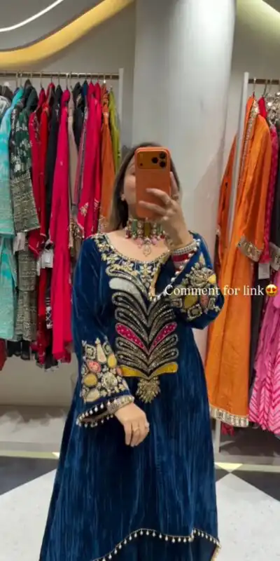 Blue 9000 Velvet Lace Embroidery Work Salwar Suit | Jump Suits, Salwar suit, Casual Suits, Creative suits, Designer Suits, Palazzo Suits, Party Wear Suits, Patiala Suits, Straight Suits