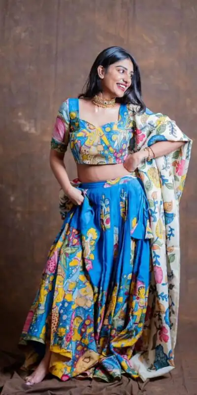 Blue Chent Crep Kalamkari Print Work Lehenga Choli | Lehenga, Bollywood Lehenga, Creative Lehenga, Designer Lehenga, Embroidered Lehenga, Party Wear Lehenga