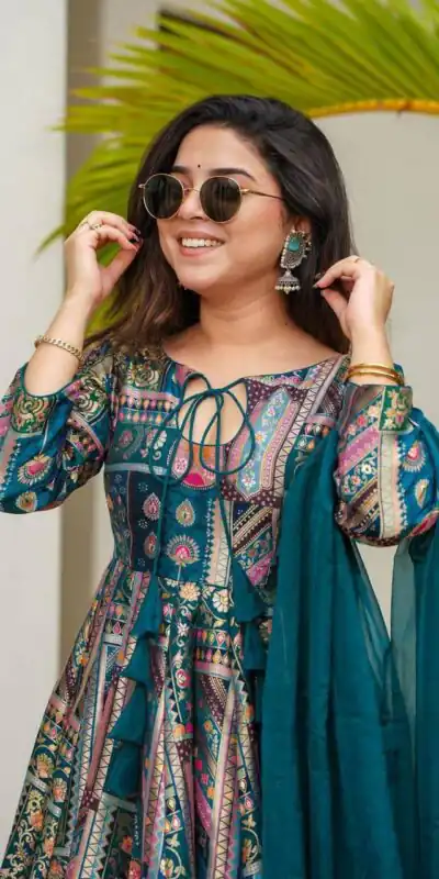 Blue Chinnon Border Lace Work Salwar Suit | Jump Suits, Salwar suit, Casual Suits, Creative suits, Designer Suits, Palazzo Suits, Party Wear Suits, Patiala Suits, Straight Suits