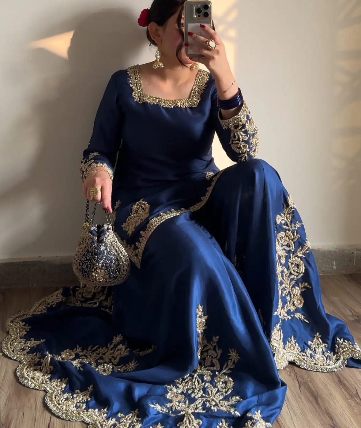 Blue Chinnon Silk With Embroidery Work Sharara Suit | Jump Suits, Salwar suit, Casual Suits, Creative suits, Designer Suits, Palazzo Suits, Party Wear Suits, Patiala Suits, Straight Suits