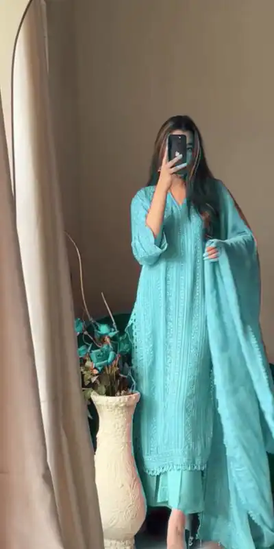 Blue Chinon Cotton Thread Embroidery Work Salwar Suit | Jump Suits, Salwar suit, Casual Suits, Creative suits, Designer Suits, Palazzo Suits, Party Wear Suits, Patiala Suits, Straight Suits
