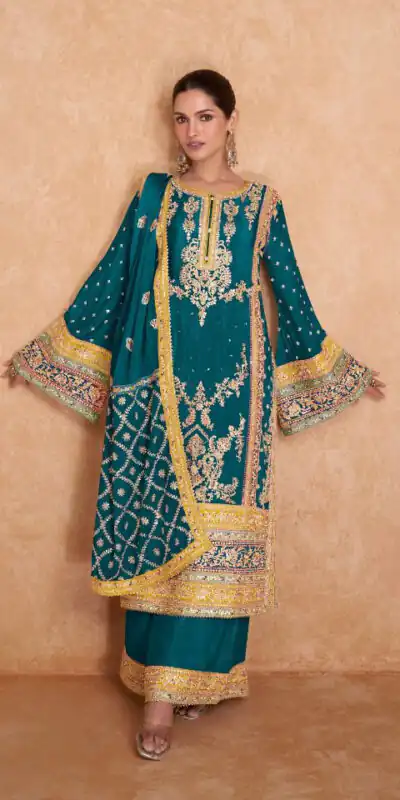 Blue Chinon Embroidery Work Salwar Suit | Jump Suits, Salwar suit, Casual Suits, Creative suits, Designer Suits, Palazzo Suits, Party Wear Suits, Patiala Suits, Straight Suits