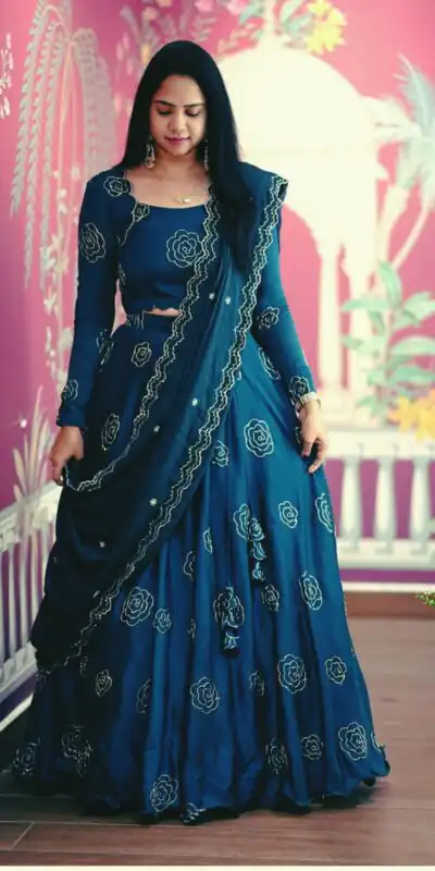 Blue Chinon Sequence Work Lehenga Choli | Lehenga, Bollywood Lehenga, Creative Lehenga, Designer Lehenga, Embroidered Lehenga, Party Wear Lehenga