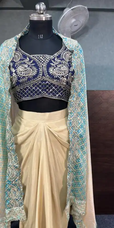Blue Chinon Silk Embroidery Sequins Work Dhoti Suit | Jump Suits, Salwar suit, Casual Suits, Creative suits, Designer Suits, Palazzo Suits, Party Wear Suits, Patiala Suits, Straight Suits