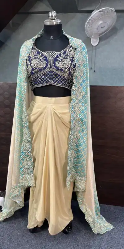 Blue Chinon Silk Embroidery Sequins Work Dhoti Suit | Jump Suits, Salwar suit, Casual Suits, Creative suits, Designer Suits, Palazzo Suits, Party Wear Suits, Patiala Suits, Straight Suits