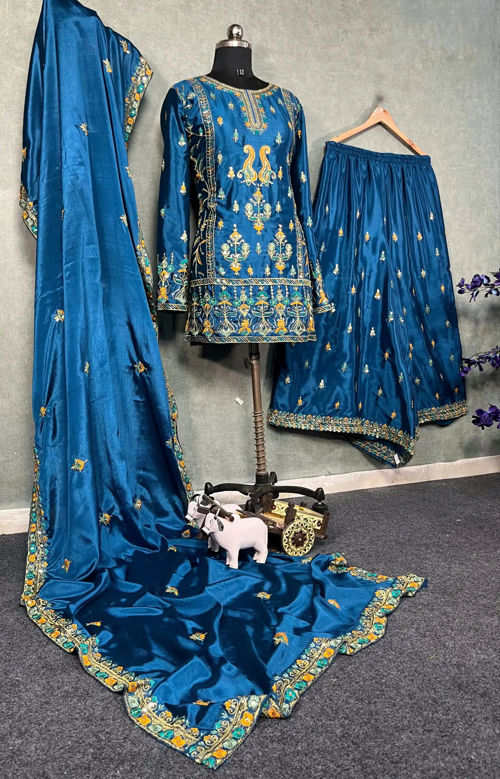 Blue Chinon Silk Sequin Embroidery Work Salwar Suit | Jump Suits, Salwar suit, Casual Suits, Creative suits, Designer Suits, Palazzo Suits, Party Wear Suits, Patiala Suits, Straight Suits