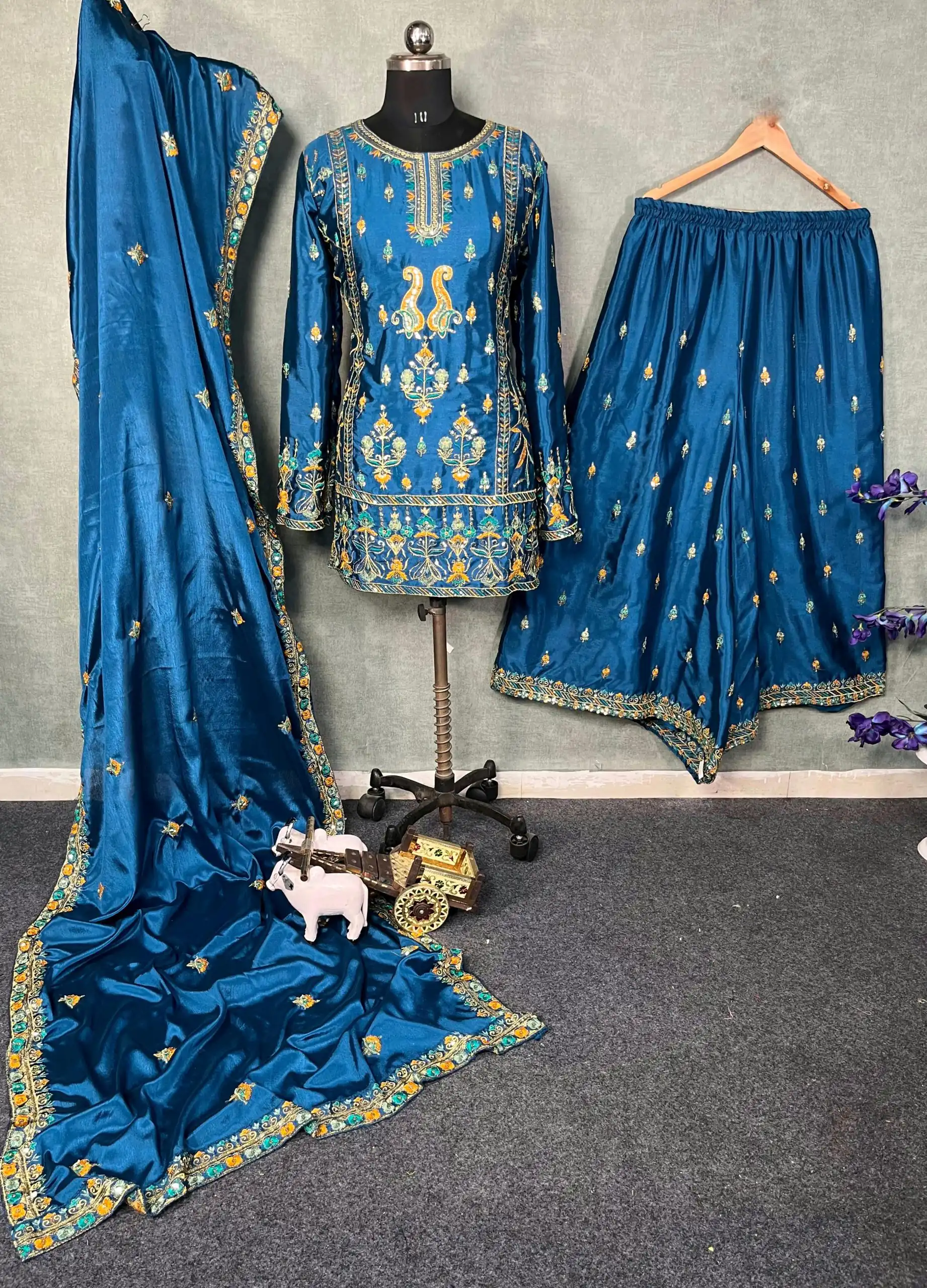 Blue Chinon Silk Sequin Embroidery Work Salwar Suit | Jump Suits, Salwar suit, Casual Suits, Creative suits, Designer Suits, Palazzo Suits, Party Wear Suits, Patiala Suits, Straight Suits