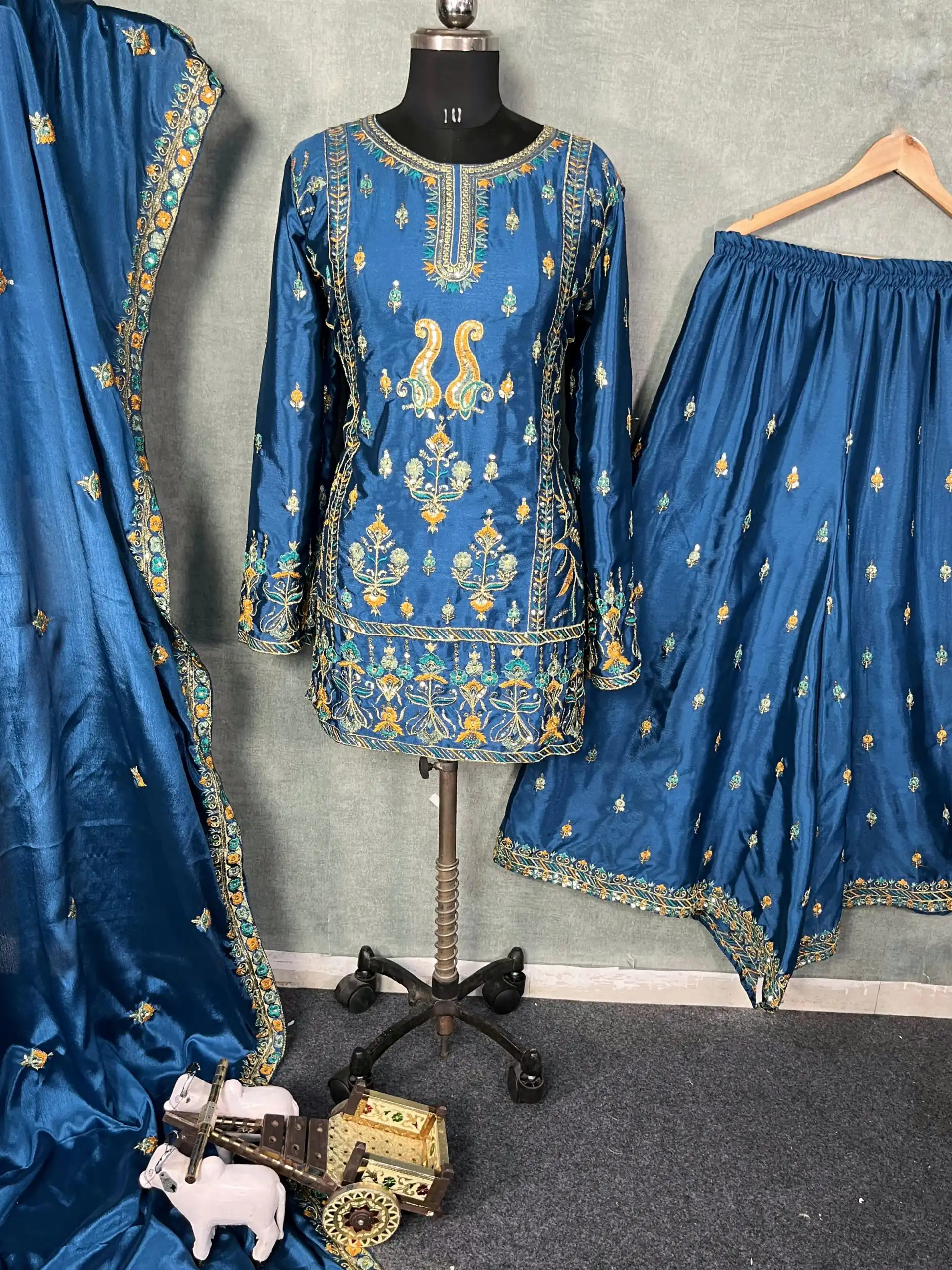 Blue Chinon Silk Sequin Embroidery Work Salwar Suit | Jump Suits, Salwar suit, Casual Suits, Creative suits, Designer Suits, Palazzo Suits, Party Wear Suits, Patiala Suits, Straight Suits
