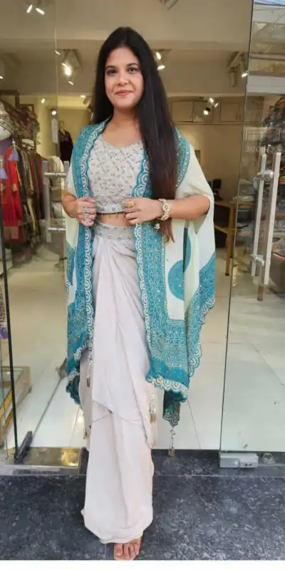 Blue Crap Silk Embroidery Mirror Work Dhoti Suit | Jump Suits, Salwar suit, Casual Suits, Creative suits, Designer Suits, Palazzo Suits, Party Wear Suits, Patiala Suits, Straight Suits