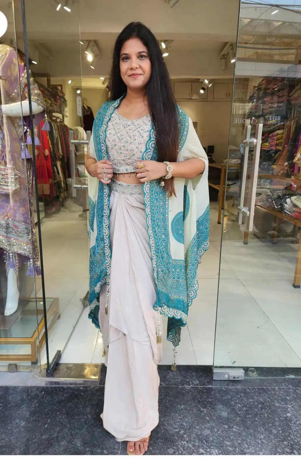 Blue Crap Silk Embroidery Mirror Work Dhoti Suit | Jump Suits, Salwar suit, Casual Suits, Creative suits, Designer Suits, Palazzo Suits, Party Wear Suits, Patiala Suits, Straight Suits