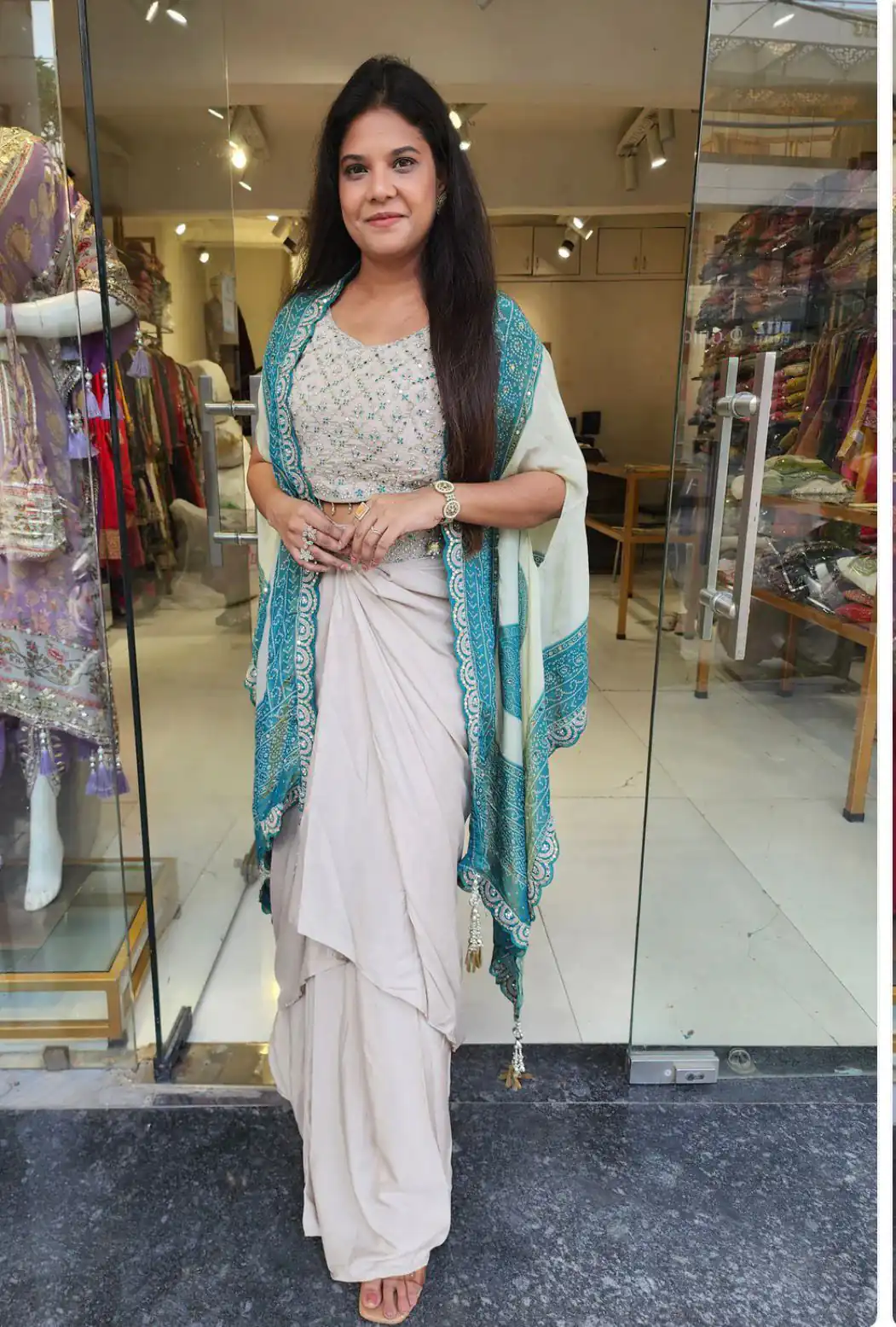 Blue Crap Silk Embroidery Mirror Work Dhoti Suit | Jump Suits, Salwar suit, Casual Suits, Creative suits, Designer Suits, Palazzo Suits, Party Wear Suits, Patiala Suits, Straight Suits