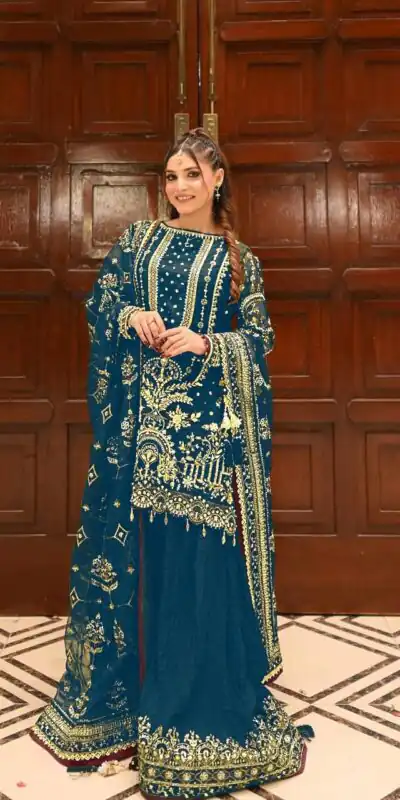 Blue Crush Georgette Sequence Work Salwar Suit | Jump Suits, Salwar suit, Casual Suits, Creative suits, Designer Suits, Palazzo Suits, Party Wear Suits, Patiala Suits, Straight Suits