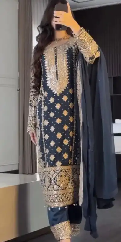 Blue Faux Georgette Embroidery Salwar Suit | Jump Suits, Salwar suit, Casual Suits, Creative suits, Designer Suits, Palazzo Suits, Party Wear Suits, Patiala Suits, Straight Suits