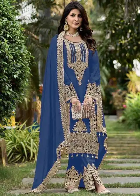 Blue Faux Georgette Sequins Work Salwar Suit | Jump Suits, Tops & Bottoms, Track Suits, Salwar suit, Casual Suits, Creative suits, Designer Suits, Palazzo Suits, Party Wear Suits, Patiala Suits, Straight Suits, Trendy Wear
