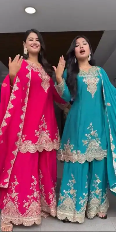 Blue Faux Georgette Thread Work Salwar Suit | Jump Suits, Salwar suit, Casual Suits, Creative suits, Designer Suits, Palazzo Suits, Party Wear Suits, Patiala Suits, Straight Suits