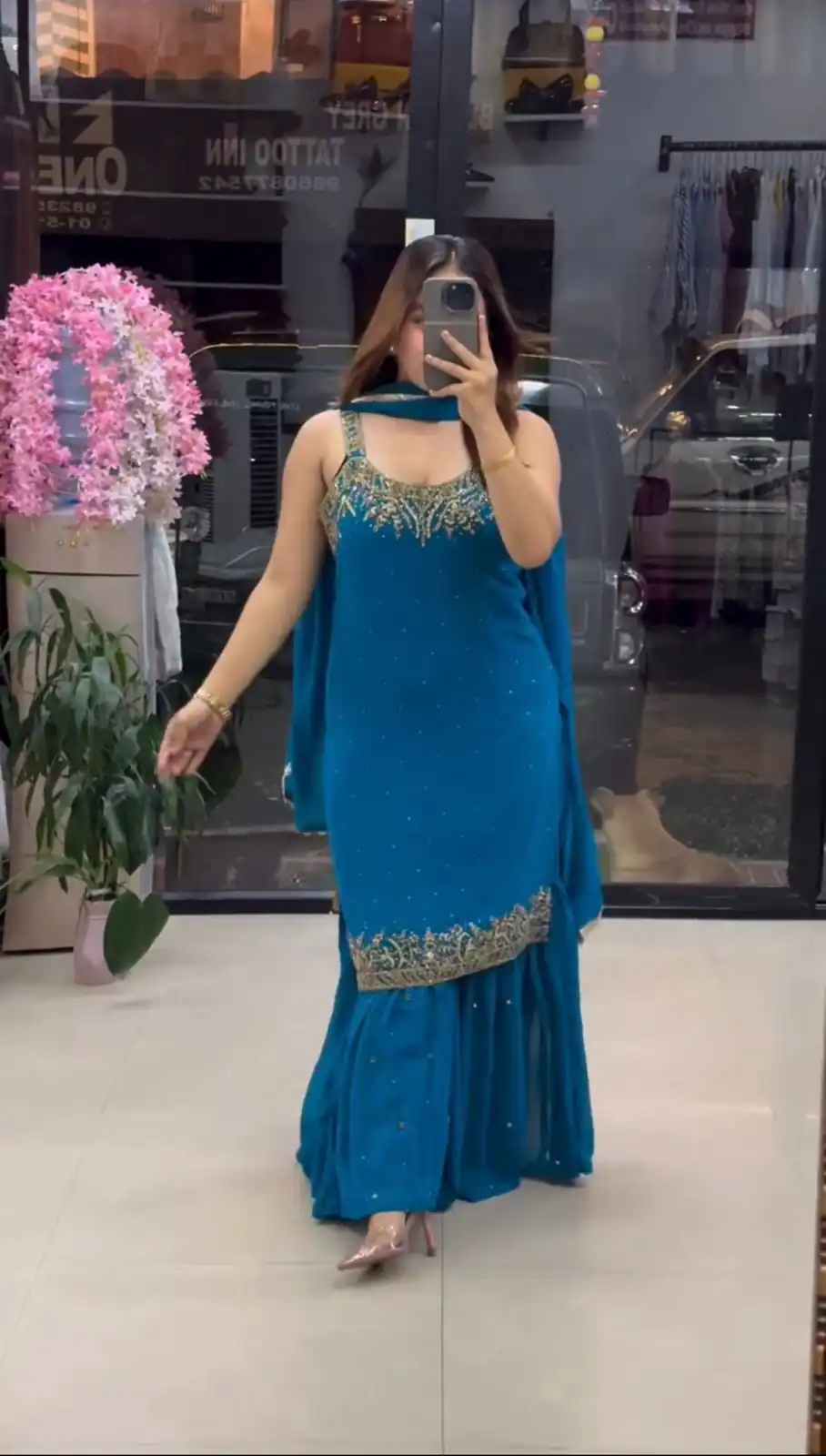 Blue Faux Georgette With Lace Work Salwar Suit | Jump Suits, Tops & Bottoms, Track Suits, Salwar suit, Casual Suits, Creative suits, Designer Suits, Palazzo Suits, Party Wear Suits, Patiala Suits, Straight Suits, Trendy Wear