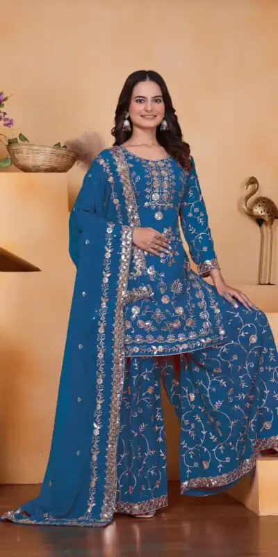 Blue Fox Georgette Embroidery Work Salwar Suit | Jump Suits, Salwar suit, Casual Suits, Creative suits, Designer Suits, Palazzo Suits, Party Wear Suits, Patiala Suits, Straight Suits