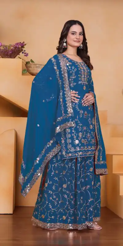 Blue Fox Georgette Embroidery Work Salwar Suit | Jump Suits, Salwar suit, Casual Suits, Creative suits, Designer Suits, Palazzo Suits, Party Wear Suits, Patiala Suits, Straight Suits