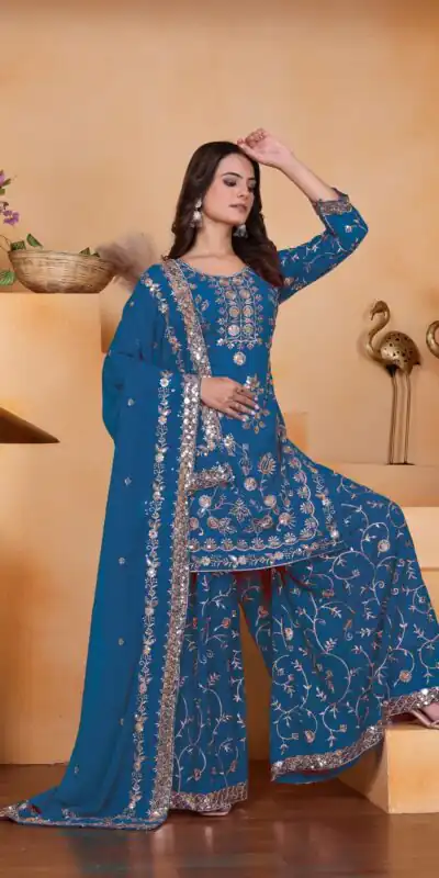 Blue Fox Georgette Embroidery Work Salwar Suit | Jump Suits, Salwar suit, Casual Suits, Creative suits, Designer Suits, Palazzo Suits, Party Wear Suits, Patiala Suits, Straight Suits
