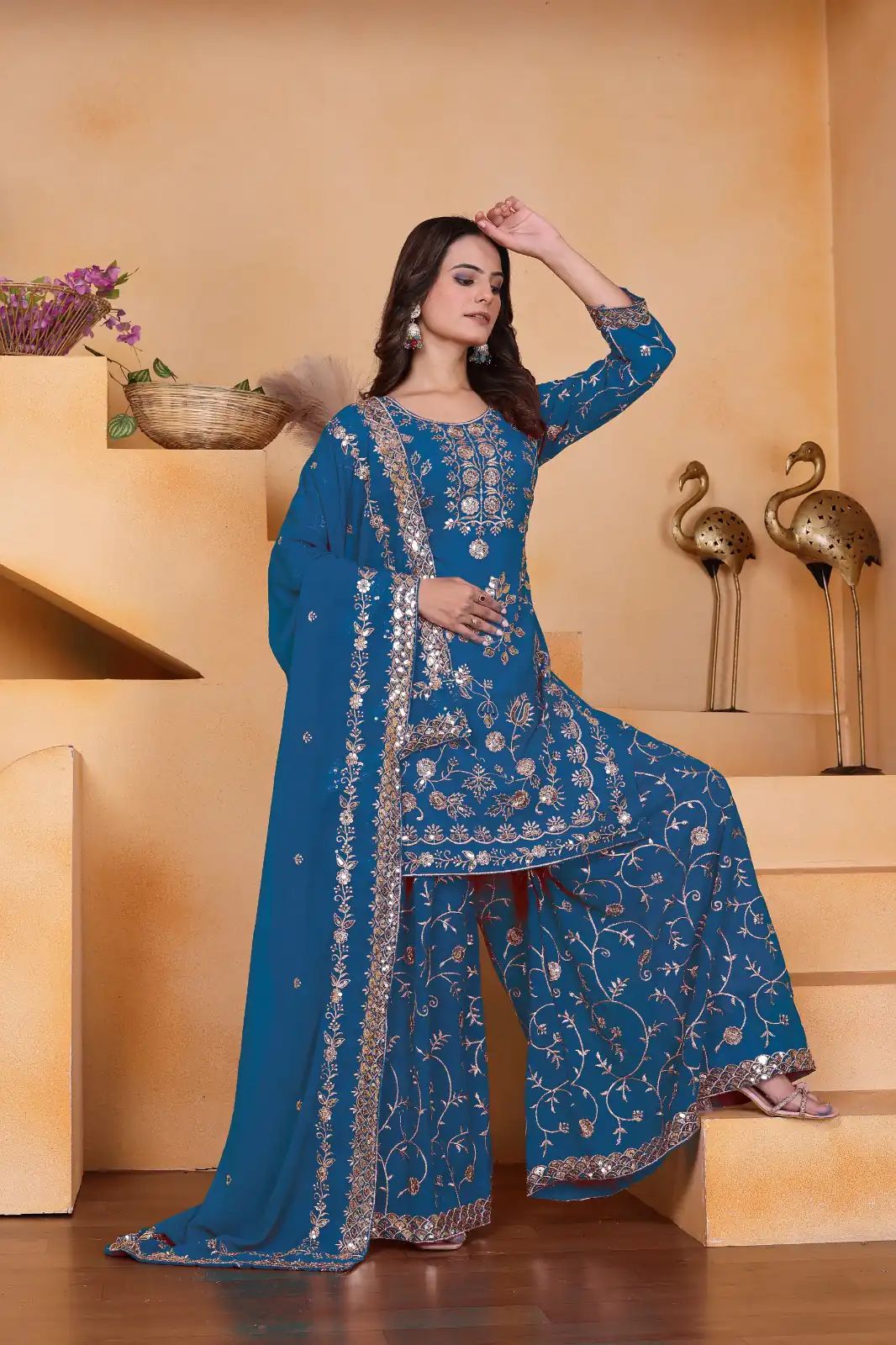 Blue Fox Georgette Embroidery Work Salwar Suit | Jump Suits, Salwar suit, Casual Suits, Creative suits, Designer Suits, Palazzo Suits, Party Wear Suits, Patiala Suits, Straight Suits