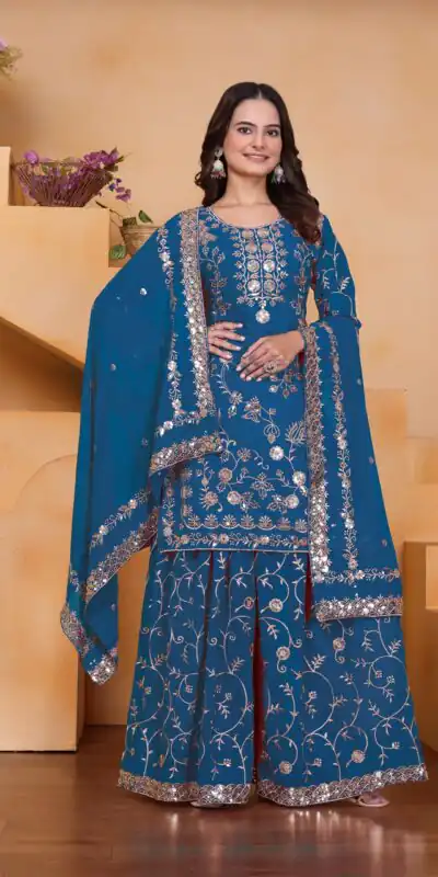 Blue Fox Georgette Embroidery Work Salwar Suit | Jump Suits, Salwar suit, Casual Suits, Creative suits, Designer Suits, Palazzo Suits, Party Wear Suits, Patiala Suits, Straight Suits