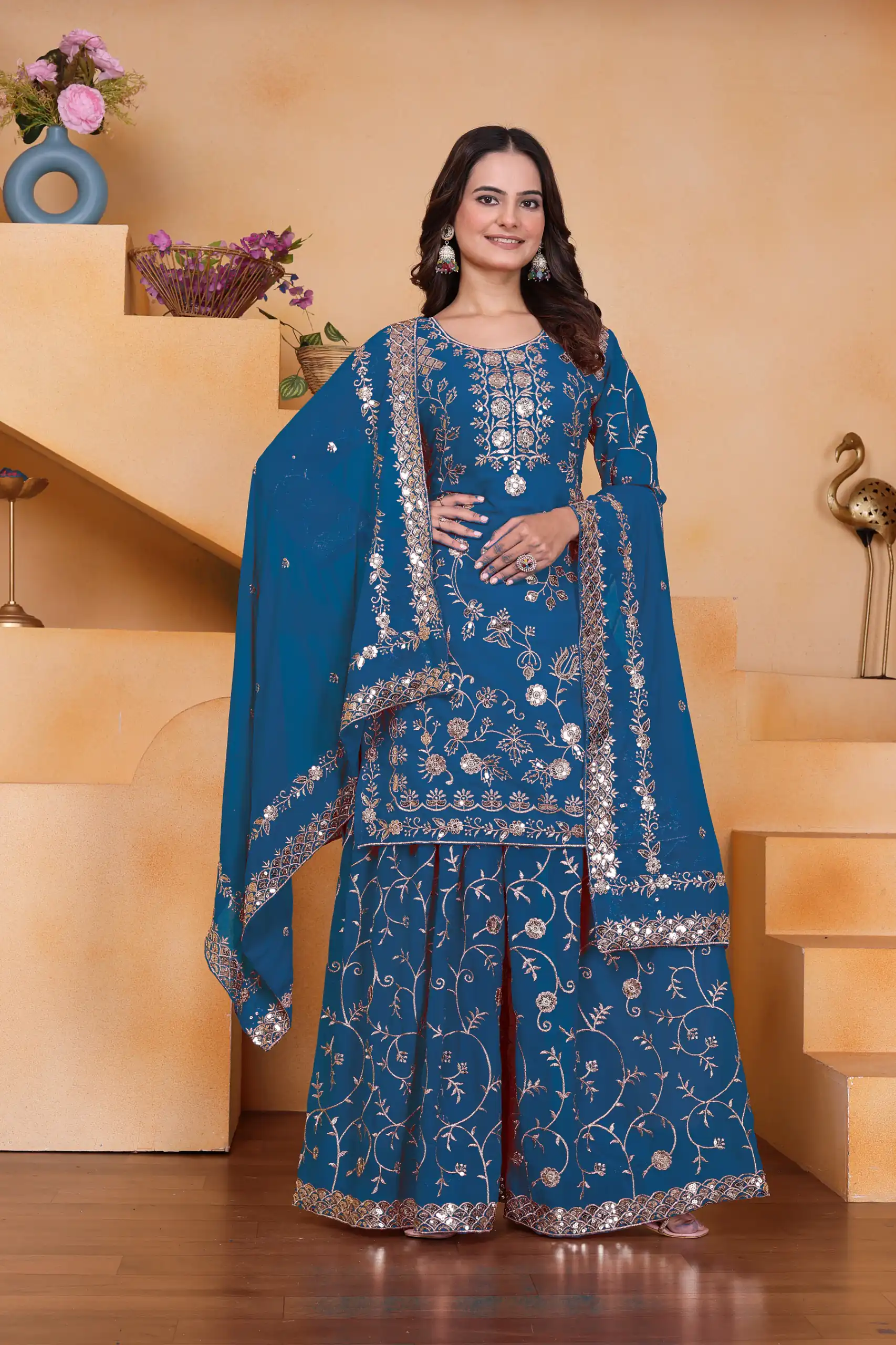 Blue Fox Georgette Embroidery Work Salwar Suit | Jump Suits, Salwar suit, Casual Suits, Creative suits, Designer Suits, Palazzo Suits, Party Wear Suits, Patiala Suits, Straight Suits