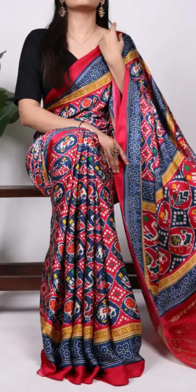 Blue Gaji Silk Patola Print Lagadi Patta Saree | Sarees, Bollywood Sarees, Creative Sarees, Designer Sarees, Embroidered Sarees, Ethnic Saree, Modern Digital sarees, Party Wear Sarees