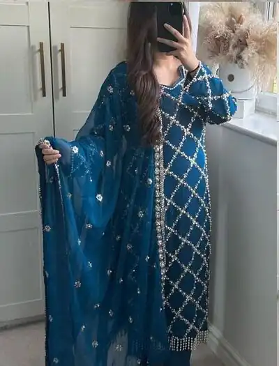 Blue Georgette Embroidered Hand Work Salwar Suit | Jump Suits, Salwar suit, Casual Suits, Creative suits, Designer Suits, Palazzo Suits, Party Wear Suits, Patiala Suits, Straight Suits