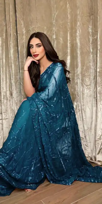 Blue Georgette Embroidery Sequence Piping Saree | Sarees, Bollywood Sarees, Creative Sarees, Designer Sarees, Embroidered Sarees, Ethnic Saree, Modern Digital sarees, Party Wear Sarees