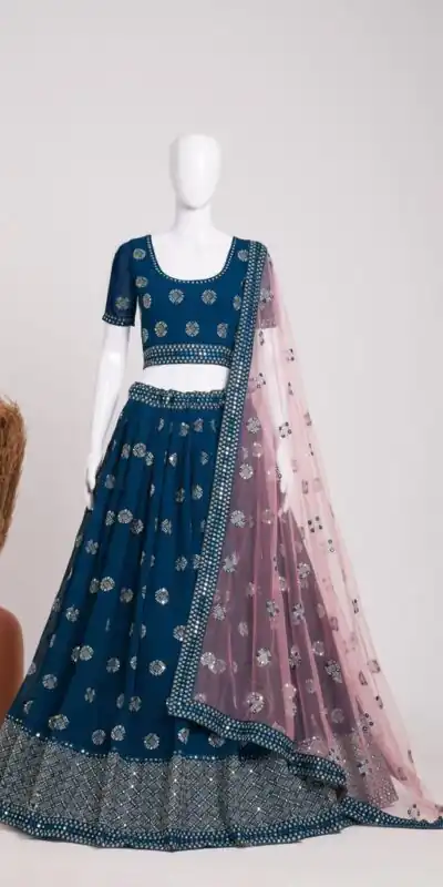 Blue Georgette Embroidery Sequins Lehenga Choli | Lehenga, Bollywood Lehenga, Creative Lehenga, Designer Lehenga, Embroidered Lehenga, Party Wear Lehenga