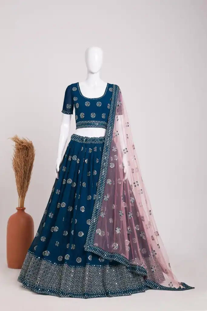 Blue Georgette Embroidery Sequins Lehenga Choli | Lehenga, Bollywood Lehenga, Creative Lehenga, Designer Lehenga, Embroidered Lehenga, Party Wear Lehenga