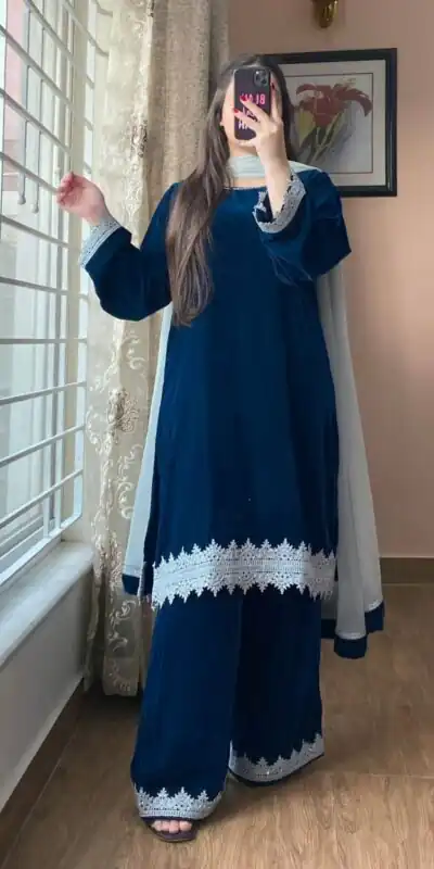 Blue Georgette Lace Embroidery Work Salwar Suit | Jump Suits, Salwar suit, Casual Suits, Creative suits, Designer Suits, Palazzo Suits, Party Wear Suits, Patiala Suits, Straight Suits