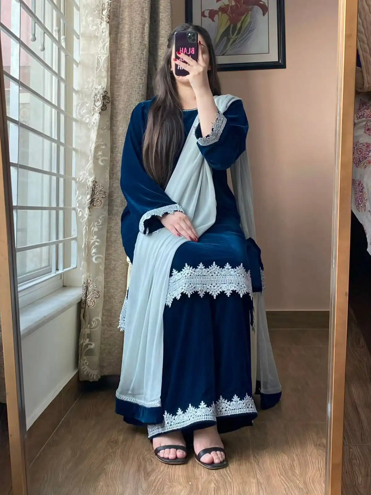 Blue Georgette Lace Embroidery Work Salwar Suit | Jump Suits, Salwar suit, Casual Suits, Creative suits, Designer Suits, Palazzo Suits, Party Wear Suits, Patiala Suits, Straight Suits