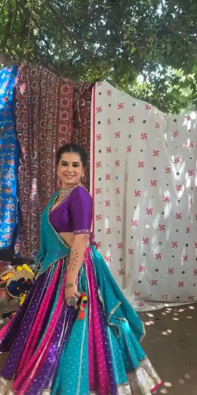 Blue Georgette Mirror Lace Khadi Print Lehenga Choli | Lehenga, Bollywood Lehenga, Creative Lehenga, Designer Lehenga, Embroidered Lehenga, Party Wear Lehenga