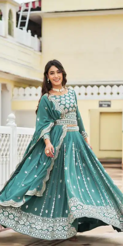 Blue Georgette Sequence Work Lehenga Choli | Lehenga, Bollywood Lehenga, Creative Lehenga, Designer Lehenga, Embroidered Lehenga, Party Wear Lehenga