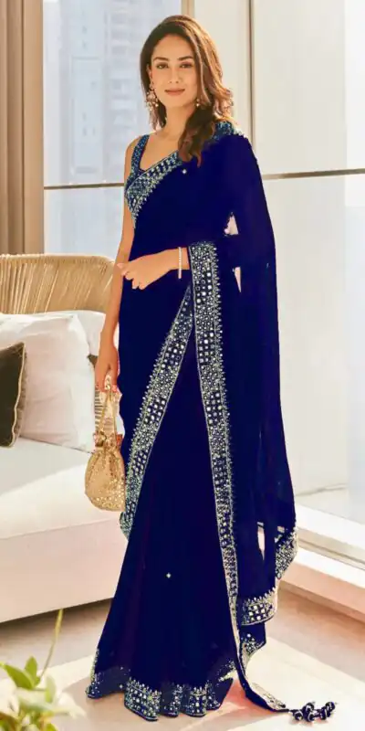 Blue Georgette Thread Sequence Work Saree | Sarees, Bollywood Sarees, Creative Sarees, Designer Sarees, Embroidered Sarees, Ethnic Saree, Modern Digital sarees, Party Wear Sarees