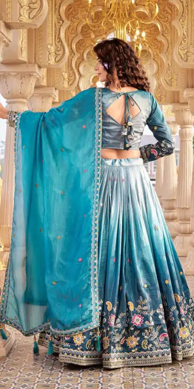 Blue Gold Crush Embroidery Work Lehenga Choli | Lehenga, Bollywood Lehenga, Creative Lehenga, Designer Lehenga, Embroidered Lehenga, Party Wear Lehenga