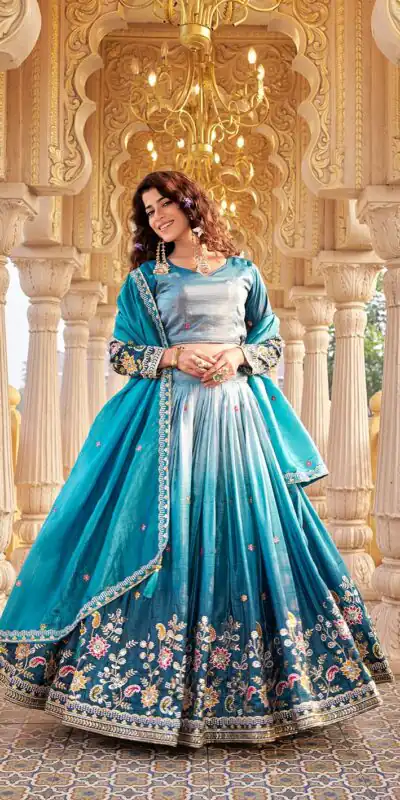 Blue Gold Crush Embroidery Work Lehenga Choli | Lehenga, Bollywood Lehenga, Creative Lehenga, Designer Lehenga, Embroidered Lehenga, Party Wear Lehenga