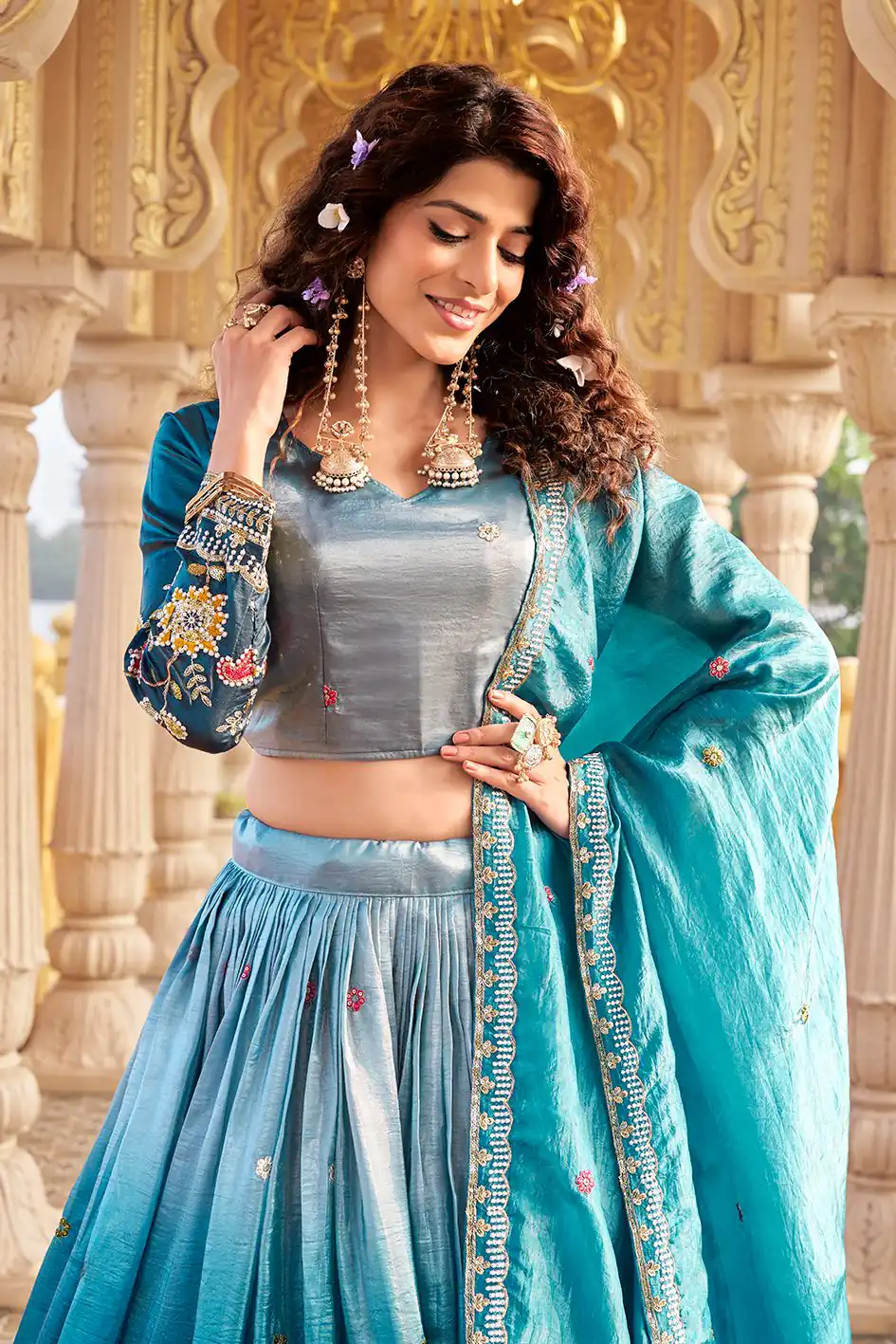 Blue Gold Crush Embroidery Work Lehenga Choli | Lehenga, Bollywood Lehenga, Creative Lehenga, Designer Lehenga, Embroidered Lehenga, Party Wear Lehenga