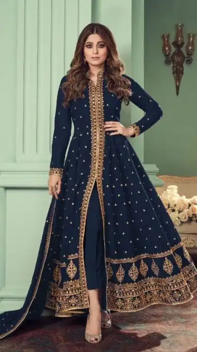 Blue Heavy Georgette Embroidery Sharara Suit | Jump Suits, Salwar suit, Casual Suits, Creative suits, Designer Suits, Palazzo Suits, Party Wear Suits, Patiala Suits, Straight Suits
