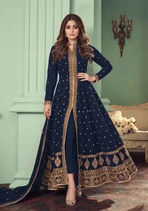 Blue Heavy Georgette Embroidery Sharara Suit | Jump Suits, Salwar suit, Casual Suits, Creative suits, Designer Suits, Palazzo Suits, Party Wear Suits, Patiala Suits, Straight Suits