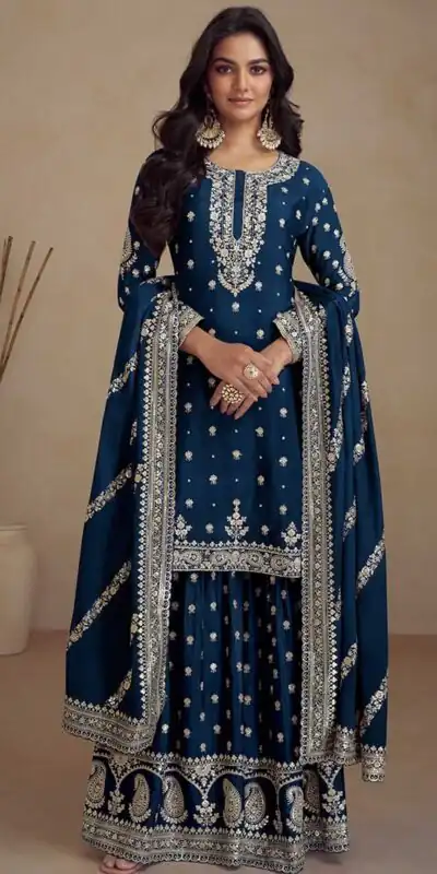 Blue Heavy Semi Chinon Silk Codding Embroidery Salwar Suit | Jump Suits, Salwar suit, Casual Suits, Creative suits, Designer Suits, Palazzo Suits, Party Wear Suits, Patiala Suits, Straight Suits