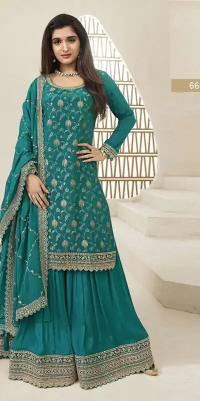 Blue Jacquard Silk Chinon Multi Work Salwar Suit | Jump Suits, Salwar suit, Casual Suits, Creative suits, Designer Suits, Palazzo Suits, Party Wear Suits, Patiala Suits, Straight Suits