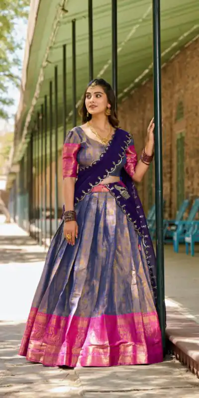 Blue Kanjivaram Weaving Lehenga Choli | Lehenga, Bollywood Lehenga, Creative Lehenga, Designer Lehenga, Embroidered Lehenga, Party Wear Lehenga