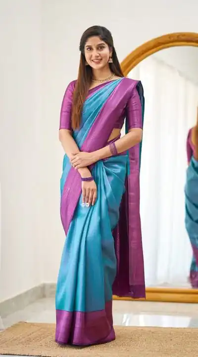 Blue Lichi Silk Jacquard Work Saree | Sarees, Bollywood Sarees, Creative Sarees, Designer Sarees, Embroidered Sarees, Ethnic Saree, Modern Digital sarees, Party Wear Sarees