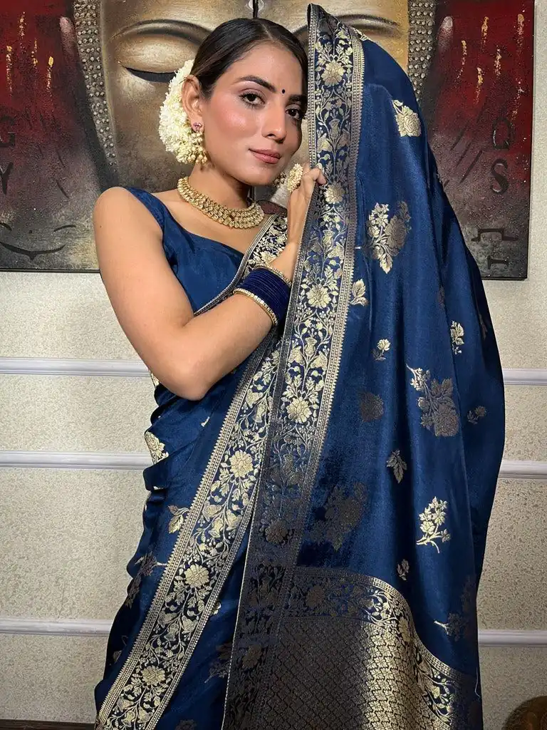 Blue Lichi Silk Jacquard Work Saree | Sarees, Bollywood Sarees, Creative Sarees, Designer Sarees, Embroidered Sarees, Ethnic Saree, Modern Digital sarees, Party Wear Sarees