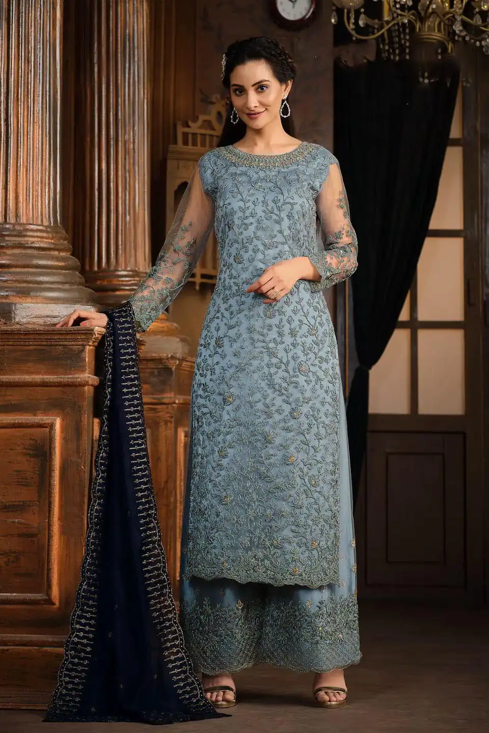 Blue Net With Coding Sequence Work Salwar Suit | Jump Suits, Salwar suit, Casual Suits, Creative suits, Designer Suits, Palazzo Suits, Party Wear Suits, Patiala Suits, Straight Suits