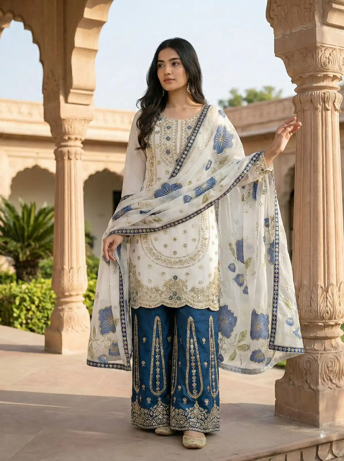Blue Organza Silk Digital Print Embroidery Salwar Suit | Jump Suits, Salwar suit, Casual Suits, Creative suits, Designer Suits, Palazzo Suits, Party Wear Suits, Patiala Suits, Straight Suits